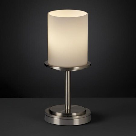 FSN-8798-10-RBON-NCKL - Justice Design - Dakota 1-Light Table Lamp (Short) RBON: Ribbon Glass Shade Brushed Nickel Finish - Fusion Collection